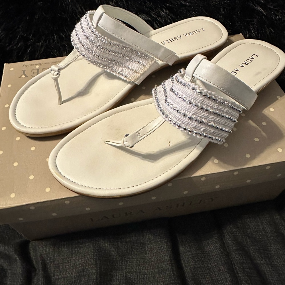 Laura Ashley White Beaded Sandals